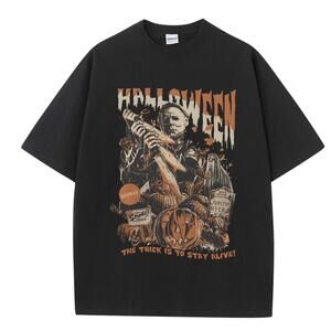 Halloween T Shirt Black And Orange Streetwear Style Size L
